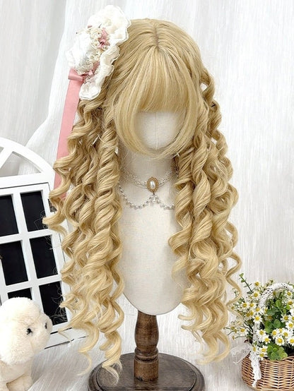 Blonde Long Roman Curly Wig with Full Bangs - Sleepy Fish