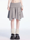 und Taille Asymmetrischer Saum Niedrig Weiß Grau Stern Druck