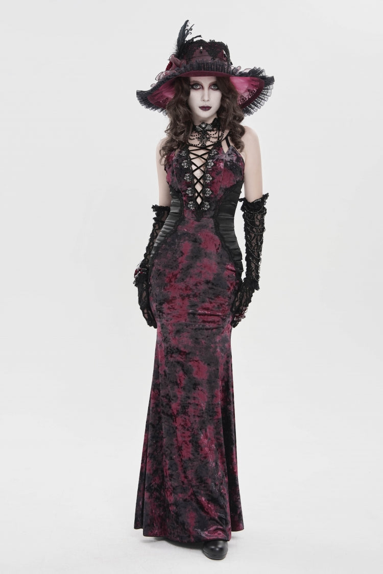 Off Shoulder Halterneck Lace Jsk Dress Black Red Gothic