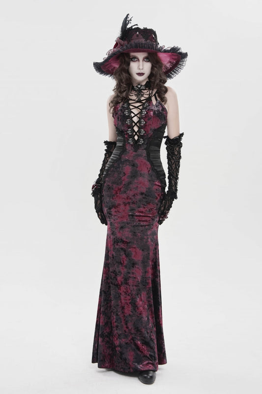 Off Shoulder Halterneck Lace Jsk Dress Black Red Gothic