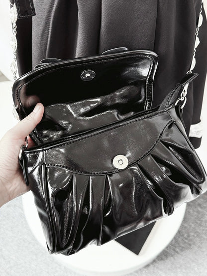 Bag Black with Bow Rhinestone - Jirai Crossbody Kei Interchangeable Crown Strap Heart