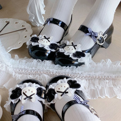 Wings Motif Decor Sweet Rabbit Lolita Black Bunny Themed Shoes with