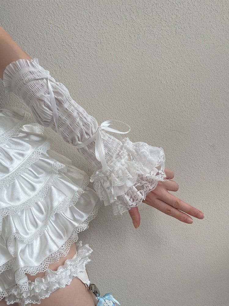 Details Black/White Bowknot Sleeves Lace-up Gothic
