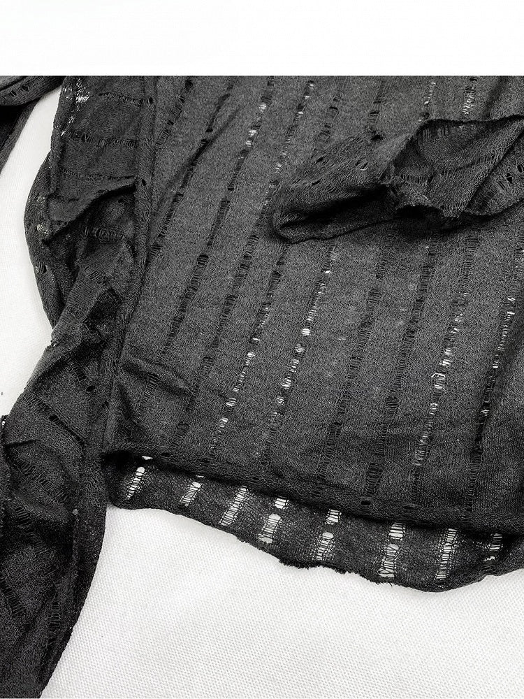 Cutout Sleeves Detail + Top Asymmetrical Hem Long Black Scarf