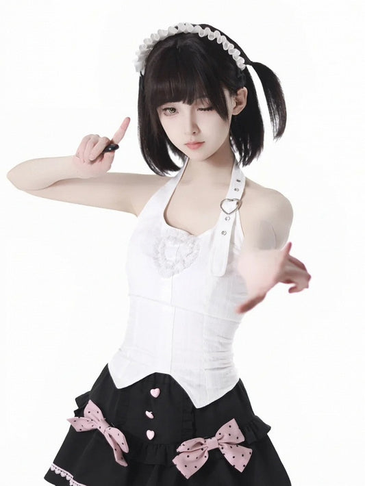 Abnehmbare Cups Weiß Neckholder Gepolstertes Hals Top mit