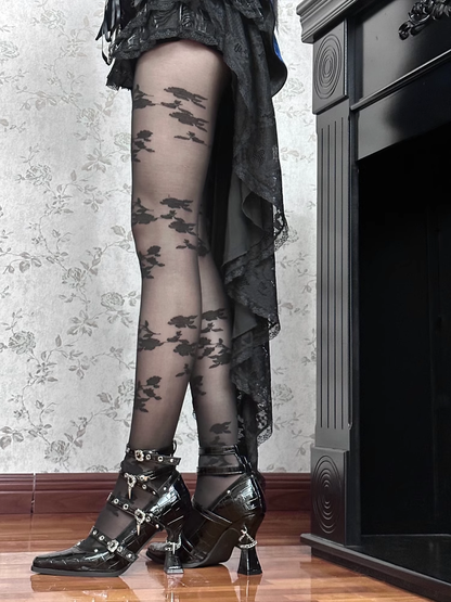 in Schnalle Leder Faux Poliert 8,5 cm Gothic Heel Hohe Krokodil Mehrere Heels Riemen mit Schwarz