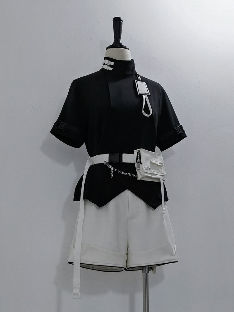 mit Techwear Cyberpunk-Hüftgürtel, weiße Taschenschnalle