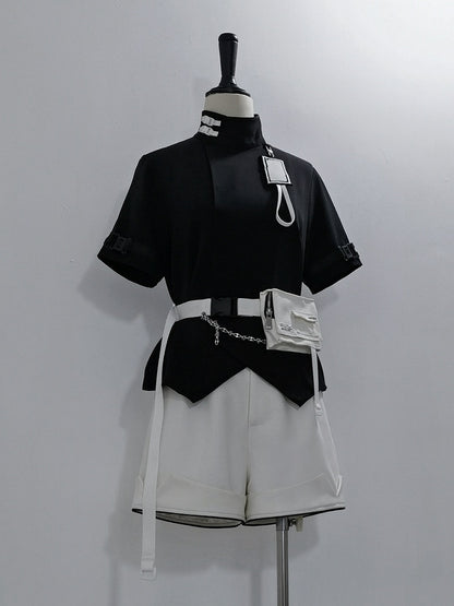 mit Techwear Cyberpunk-Hüftgürtel, weiße Taschenschnalle