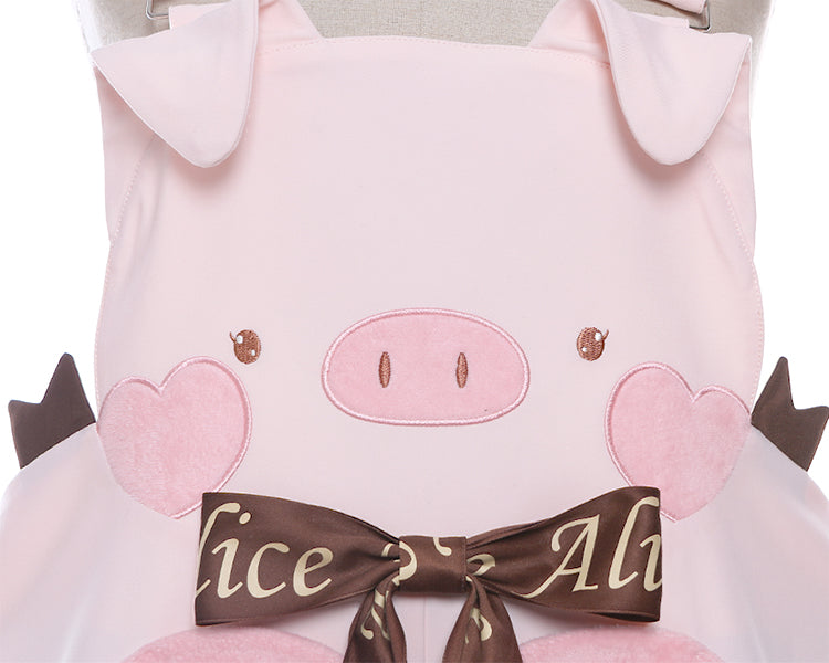 Adorable Piggy Pattern Bubble Shorts Overalls Pink