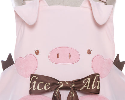 Adorable Piggy Pattern Bubble Shorts Overalls Pink