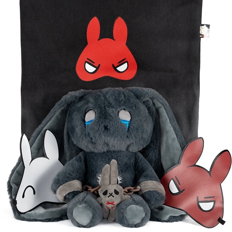 A Two Plush Bunny Guro Crying Masks Detachable Gray Kawaii with Bag Canvas