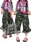 with Cargo Flounce Y2K Cuffs Capris Camouflage Denim