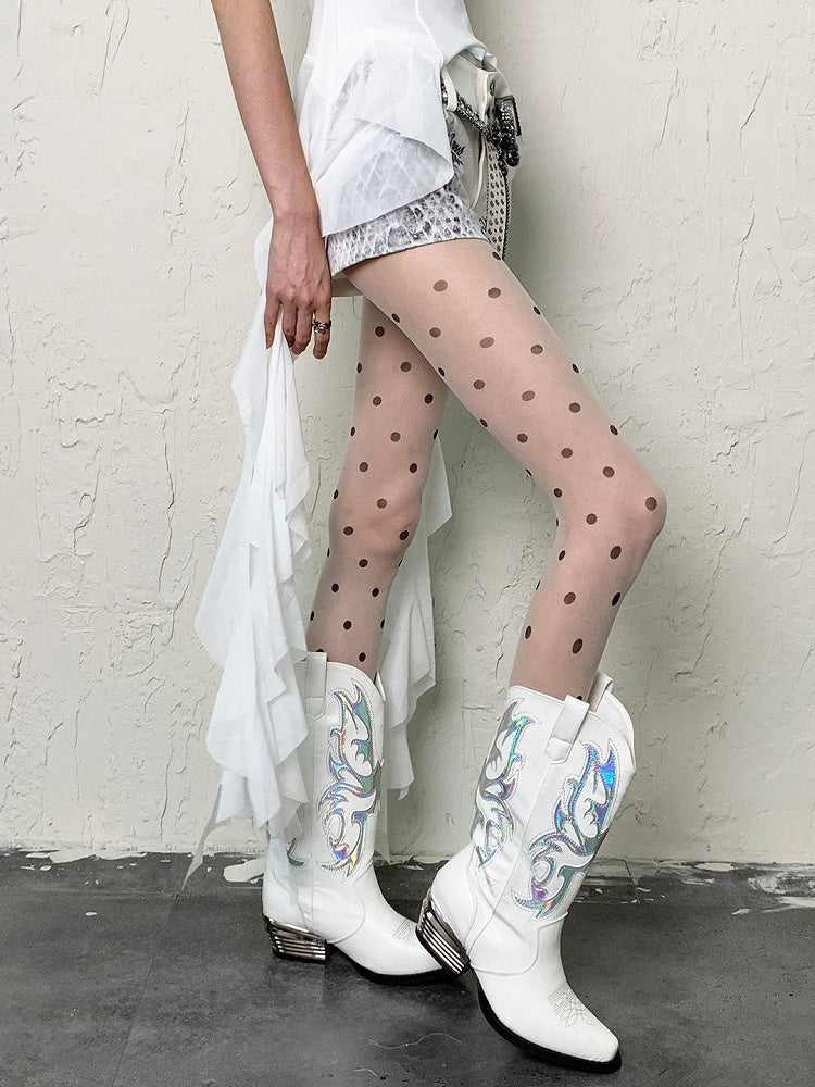 Weiße Gyaru Fashion Strumpfhose mit Polka-Dot-Y2K-Muster