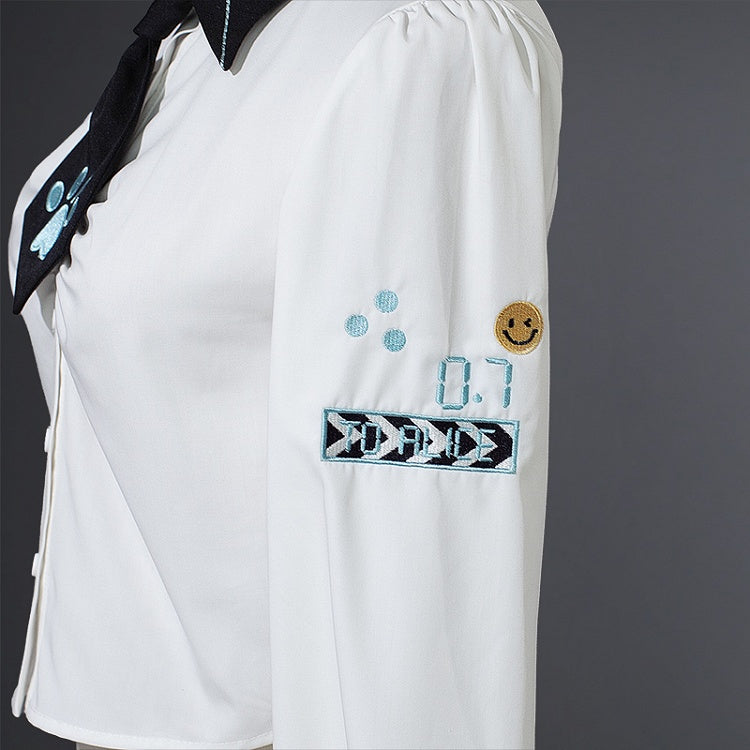 ロングパンクシャツ ルーシュロック 袖付き タイ付き ホワイト