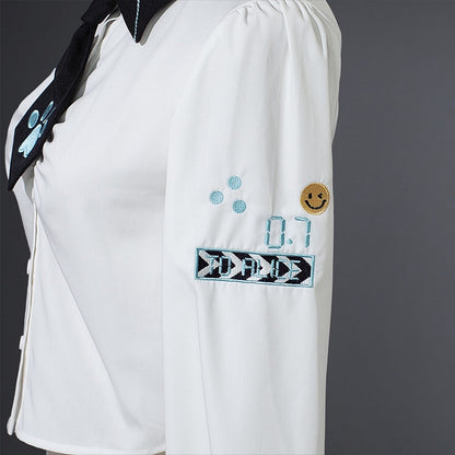 ロングパンクシャツ ルーシュロック 袖付き タイ付き ホワイト