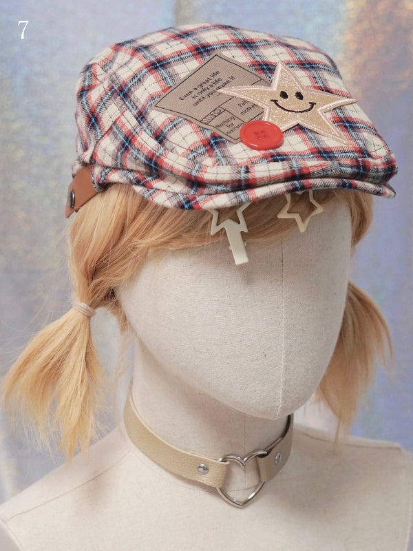 Options Applique Hat Beret Button/Star/Dog Y2K 17