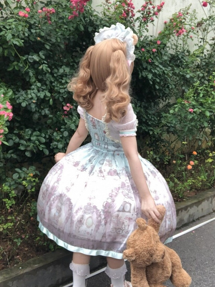 Rose & Mint Short Sleeve OP Gown with Bear Motif - Lunethe