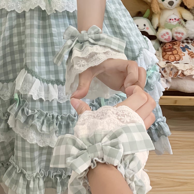 Cuffs Wrist Bow Lace Black/Green Lolita