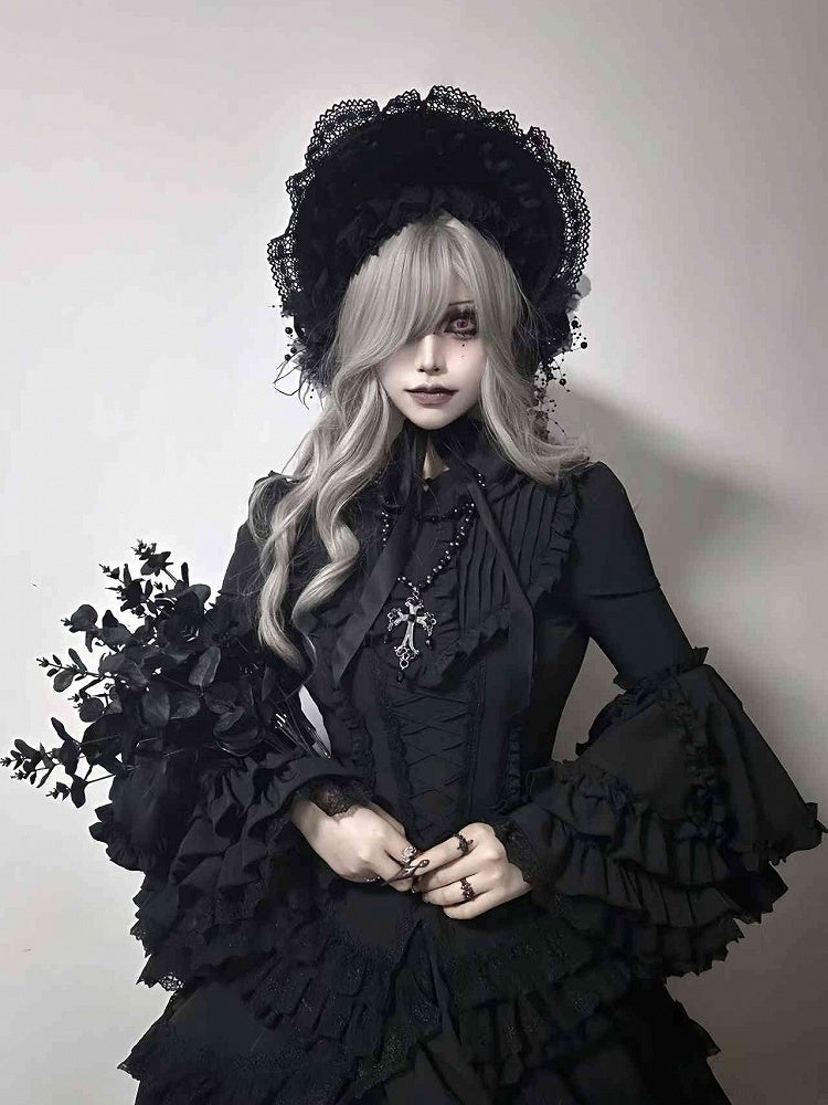 Lolita Sleeves Gorgeous Kuro Layered All Shirt Long Black Bell Gothic