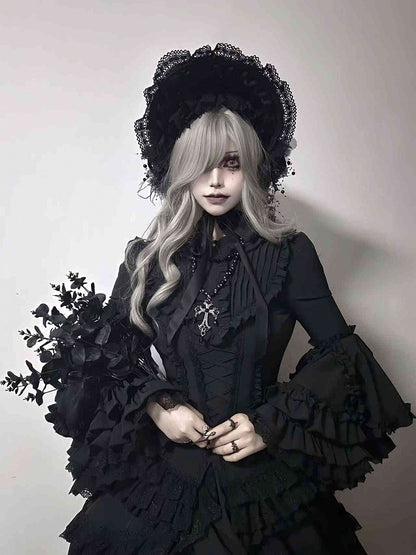 Lolita Sleeves Gorgeous Kuro Layered All Shirt Long Black Bell Gothic