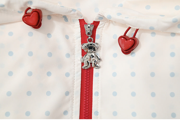 日焼け防止ジャケット ベアバイブス スノーフード ホワイト 水玉耳デザイン ホワイト 愛らしい