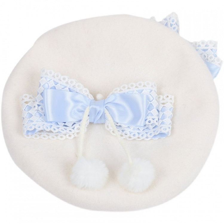 Detachable Bow Beret Alice Sweet Blue Lolita White with