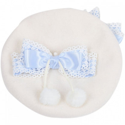 Detachable Bow Beret Alice Sweet Blue Lolita White with