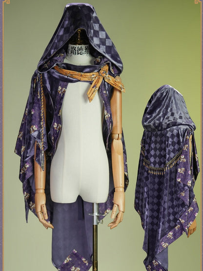 Yellow & Purple Checked Pattern Lolita Cape with Embroidered Details - Neoludwig