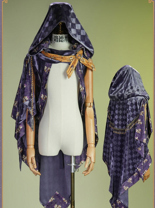 Yellow & Purple Checked Pattern Lolita Cape with Embroidered Details - Neoludwig