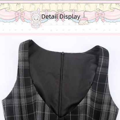 Preppy Black Plaid Faux Two-Piece Pinafore Dress - serendipity