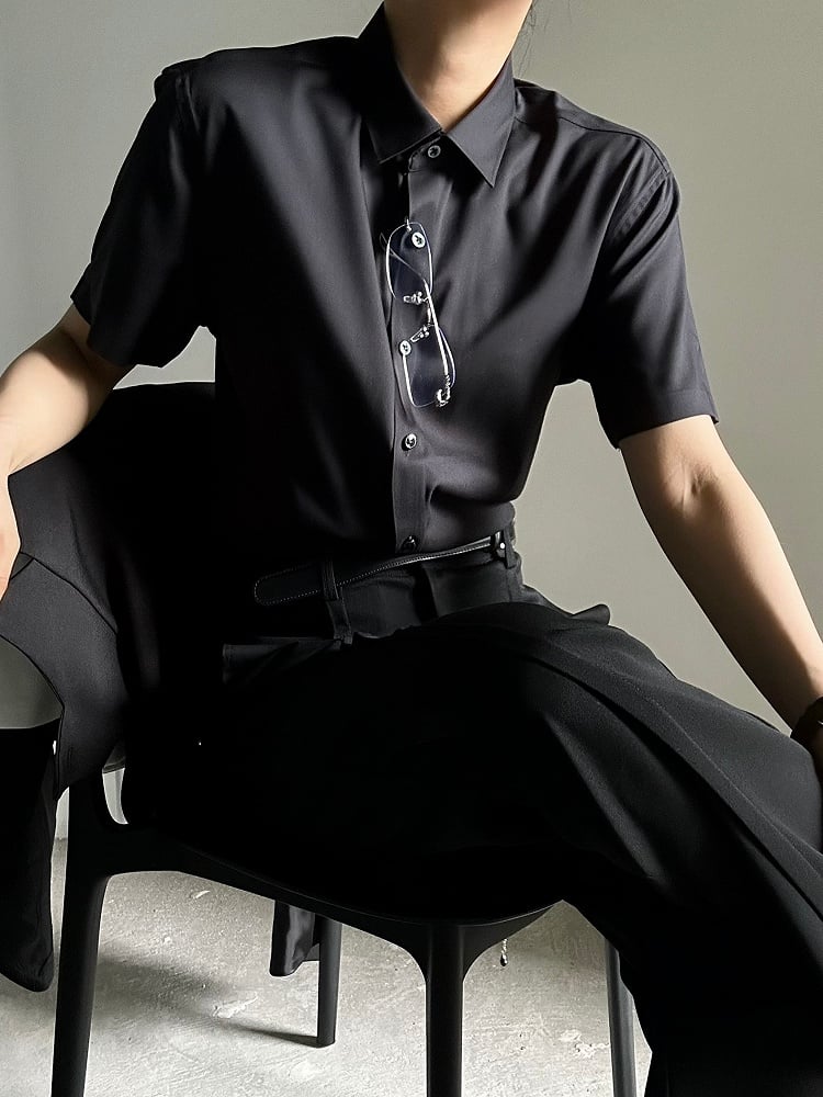 Placket Polo Lolita Youthful Collar with Ouji Shirt Button Black Short-Sleeve