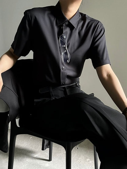 Placket Polo Lolita Youthful Collar with Ouji Shirt Button Black Short-Sleeve