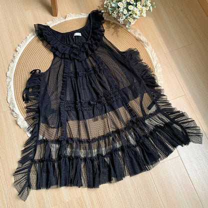 Black Bow Dots Tulle Details Ruffle Pink House Trim Style and Overdress