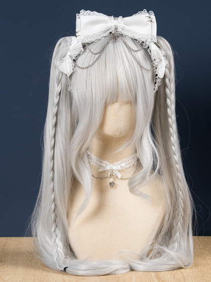 Detail Chain Lace with Black/White/Black Landmine-Style KC Cross White 3D Bow