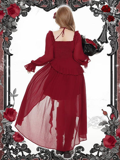 Plus Size Rosette Rotes Neckholder-Asymmetrisches Kleid