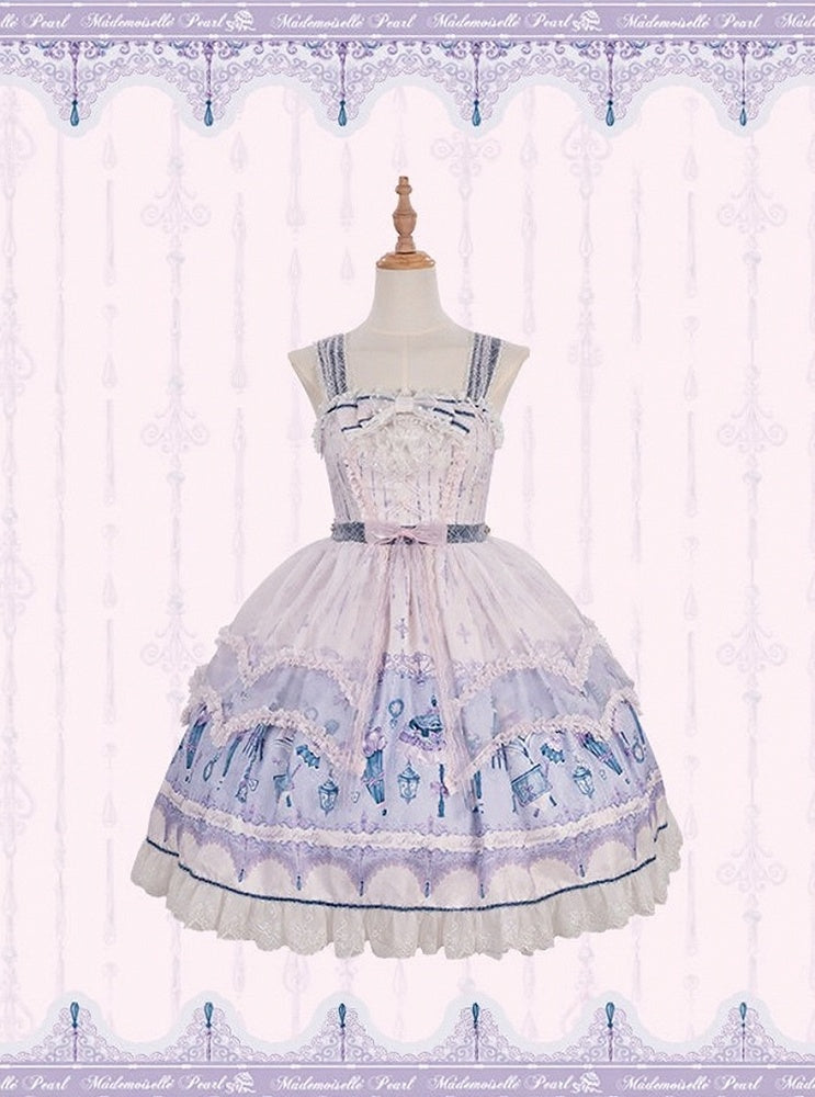 Kawaii Floral Bowknot JSK Dress with Overlay - Mademoiselle Pearl