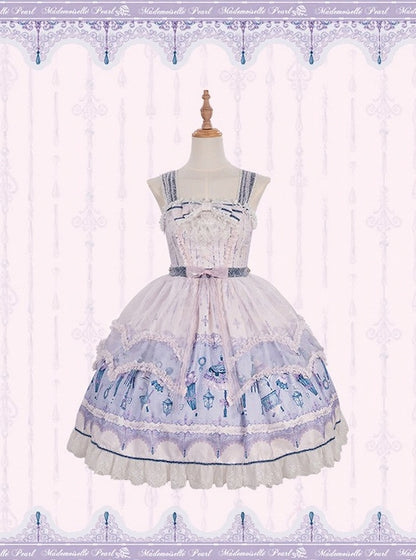 Kawaii Floral Bowknot JSK Dress with Overlay - Mademoiselle Pearl