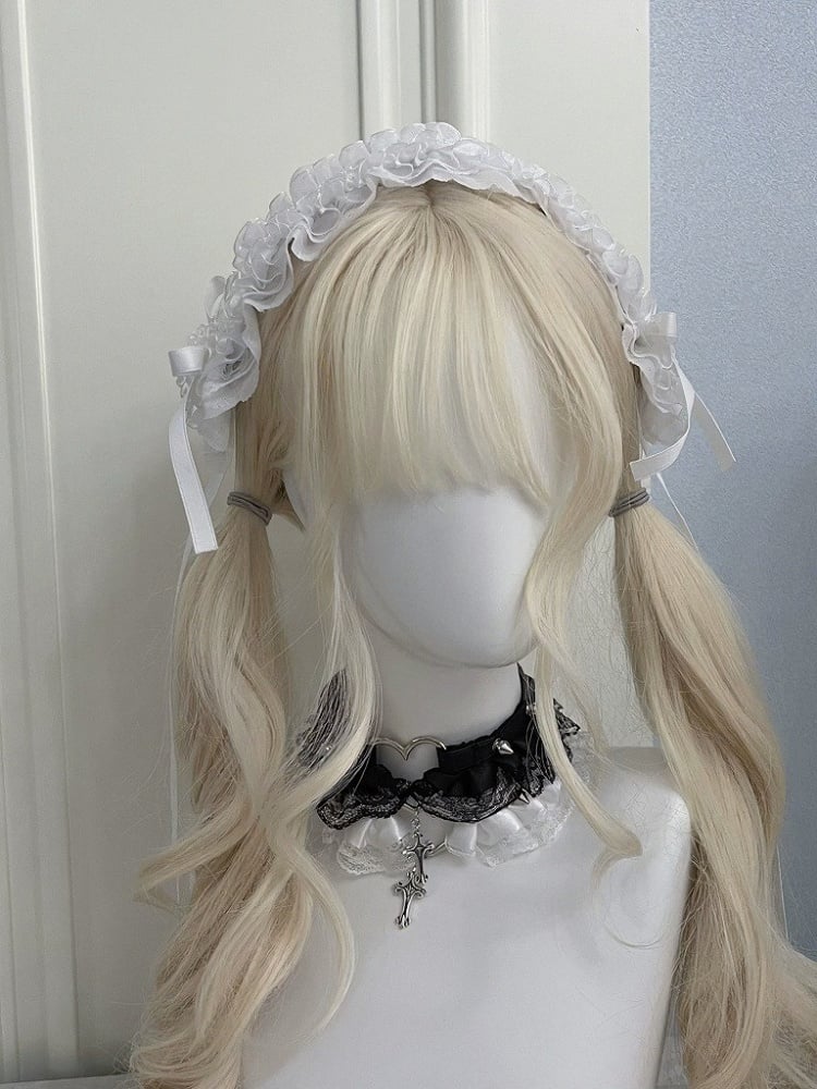 White Lace Hairband with Bow and Heart - Magic Diary