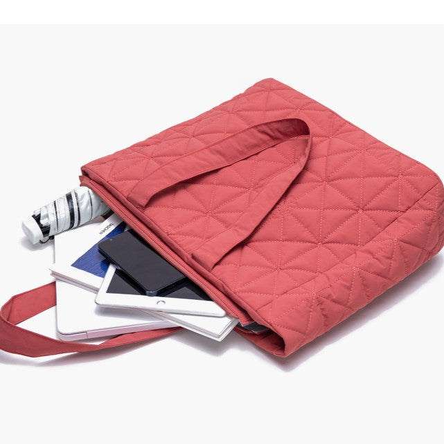 Chic Red Quilted Tote Bag - Lightweight  Large Capacity