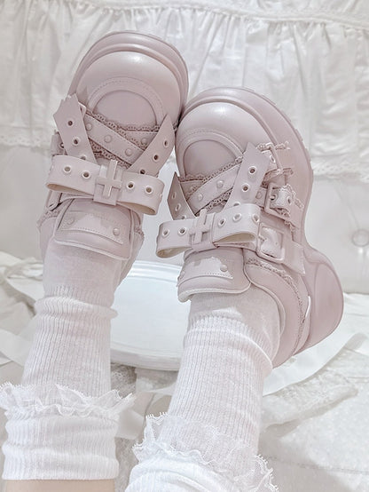 Jirai with Pink Kei Platforms Delicate in Lace PU Edging