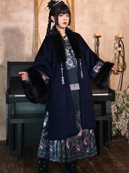 Pattern Mian - Waist Self-Tie Chinese Strap Skirt with Ma Black Pleated Style Goldfish