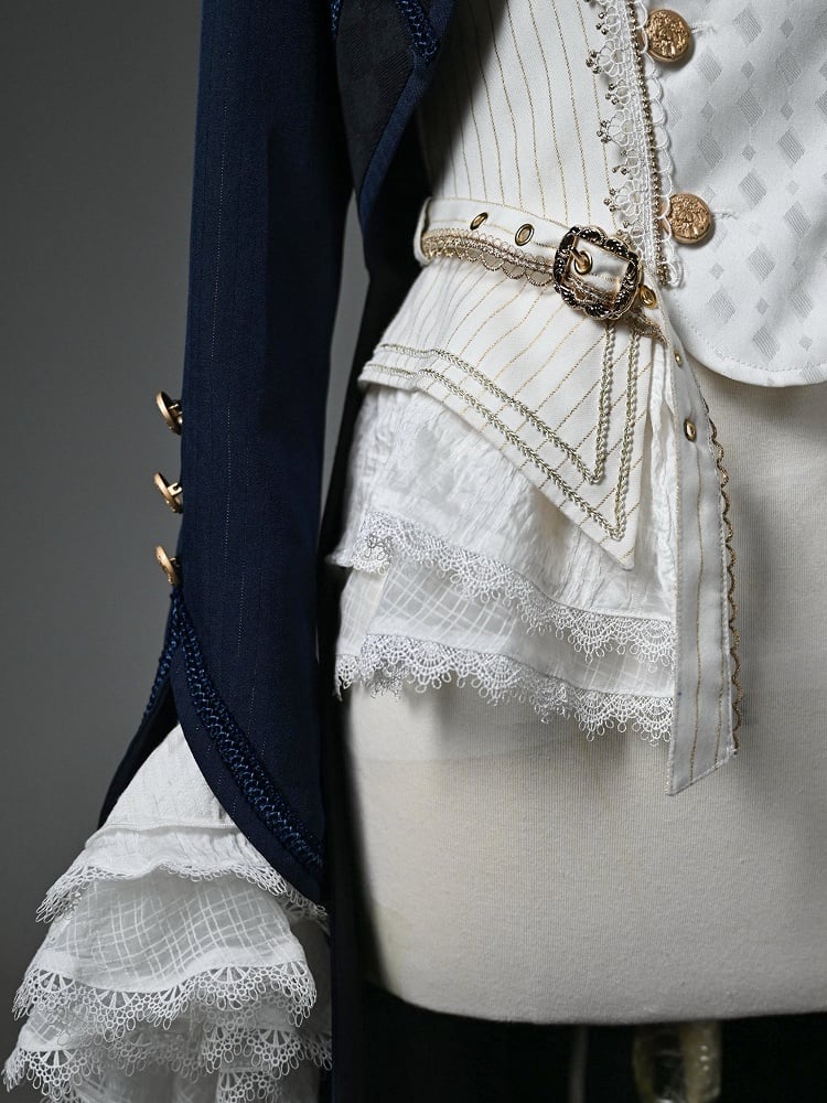 Dark Knight Top Long + Fashion Outfit Ouji - Ärmel Lolita Weiß