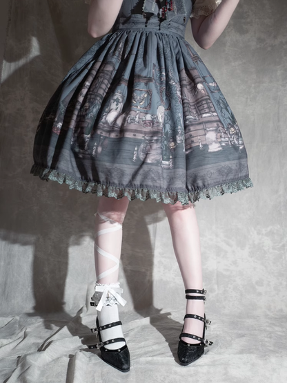 Gothic Black Pointed Toe  Lace 8.5cm High Heels Multiple Buckle Straps