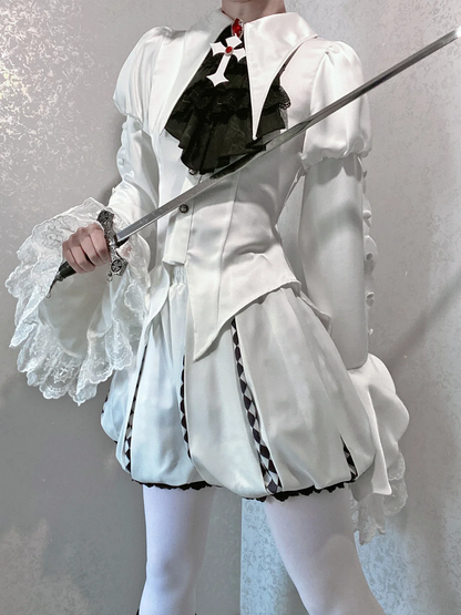 折り返しシャツ テール王子袖 ホワイトポイントロリータロングカラー