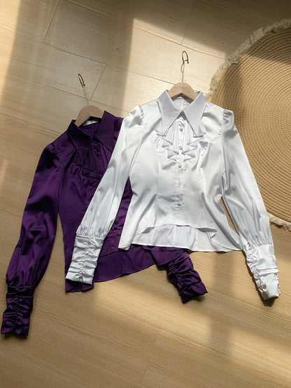 Shirt Long Foldover Gothic Cascading Sleeves Pointed Ruffles Lolita White Collar