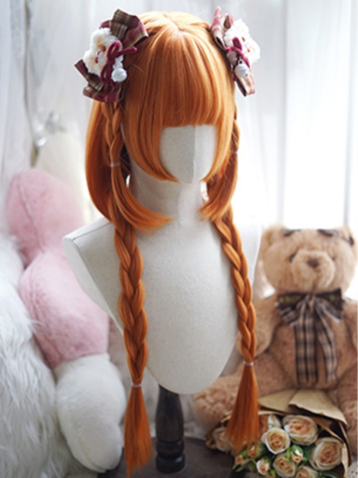 Milchweiß/Karamell/Orange/Pink &amp; Schwarz, hüftlange, glatte Perücke mit vollem Pony