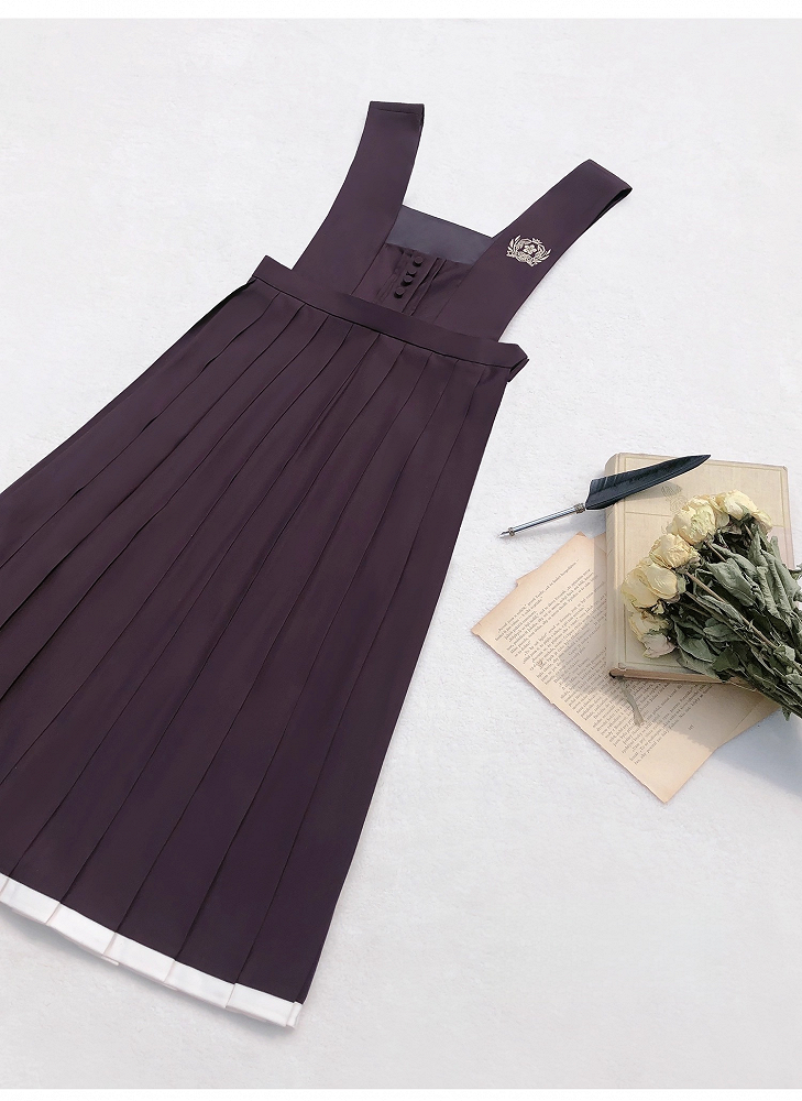 Lila Stickerei Floral Dusty in mit High Waist Box Pleated Overall Kleid