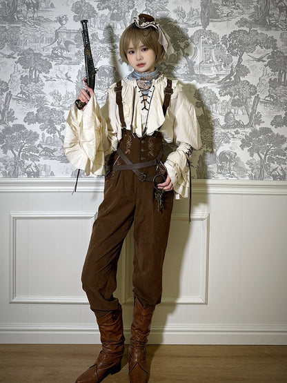 Straps Ouji with Corset Pants High Waist Belt Coffee Lolita