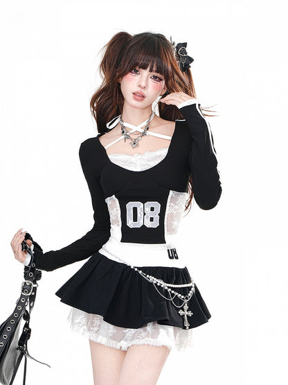 太もも丈の黒レースティアードスカート パフィー