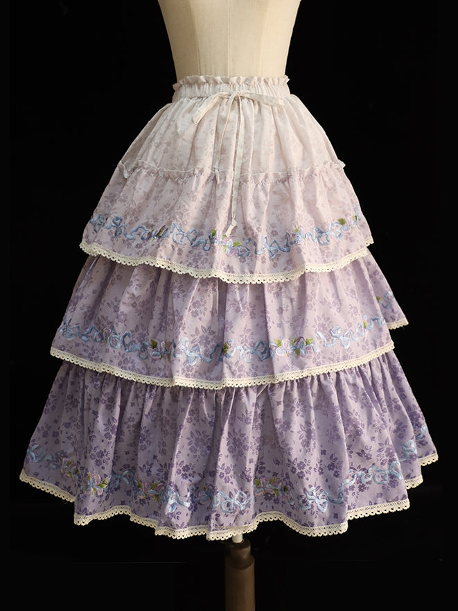Ombre Violet Tiered Skirt Iris Embroidery Delicate